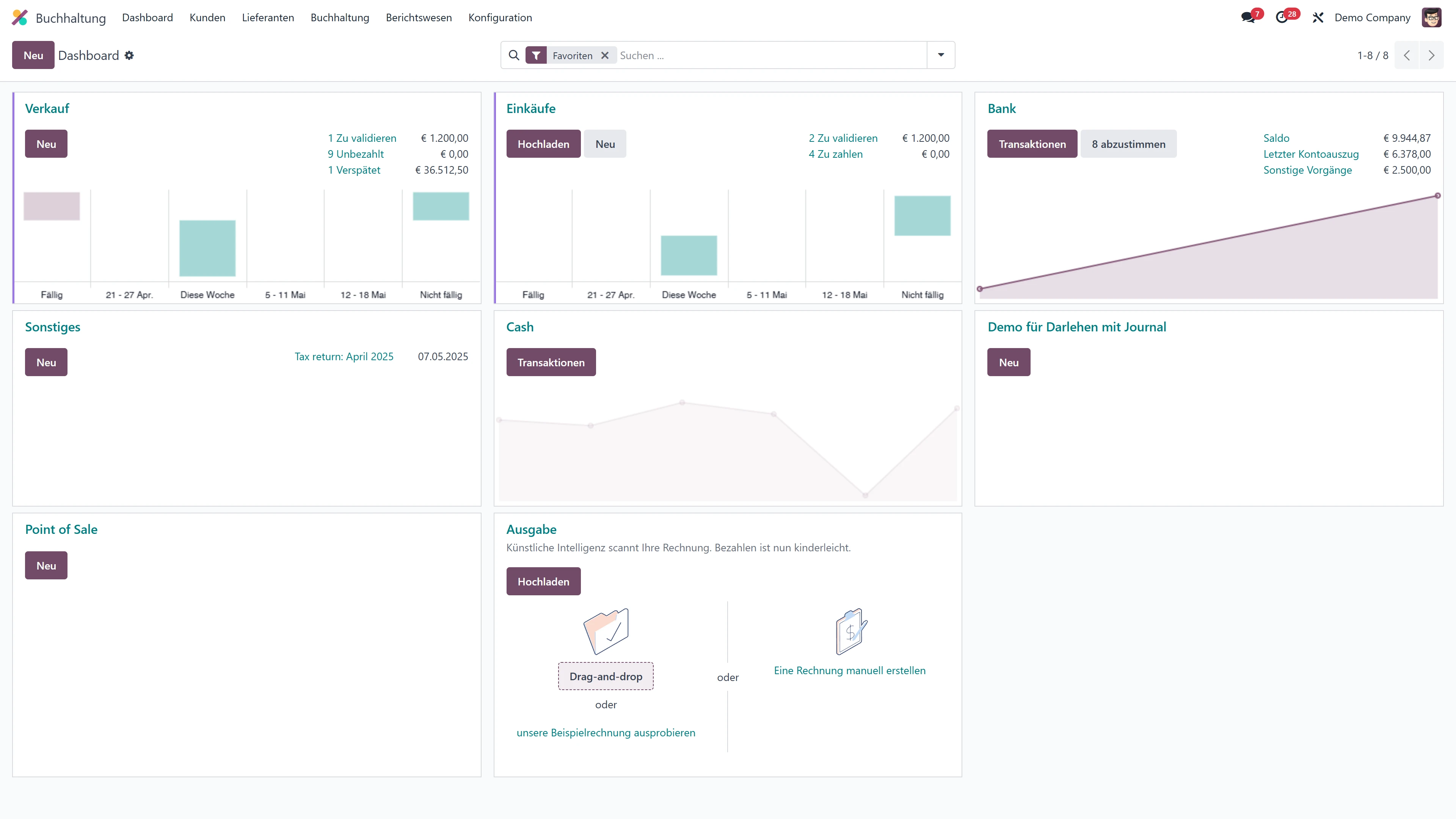 Odoo-Screenshot: Buchhaltung - Übersicht